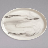 Reserve by Libbey 999533008 Smoke 13" x 9 1/2" Royal Rideau White / Black Swirl Porcelain Platter - 12/Case