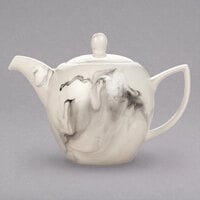 Reserve by Libbey 999533017 Smoke 35 oz. Royal Rideau White / Black Swirl Porcelain Teapot - 12/Case