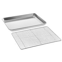 Choice Half Size 19 Gauge 13" x 18" Wire in Rim Aluminum Sheet Pan with Half Size 12" x 16" Footed Cooling Rack