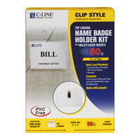 C-Line Products 95543 4" x 3" Matte Top Load Clip-On Name Badge Holder Kit with Inserts