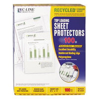C-Line 62029 11 inch x 8 1/2 inch Standard Weight Top-Loading Clear Reduced Glare Polypropylene Recycled Sheet Protector   - 100/Box