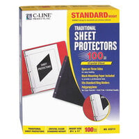 C-Line 03213 11 inch x 8 1/2 inch Standard Weight Top / Side Loading Clear Polypropylene Traditional Sheet Protector - 100/Box
