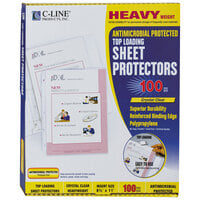C-Line 62033 11 inch x 8 1/2 inch Heavy Weight Top-Loading Antimicrobial Clear Polypropylene Sheet Protector - 100/Box