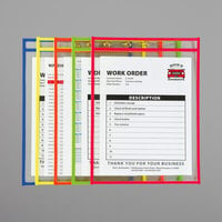 C-Line 43920 9 inch x 12 inch Assorted Neon Color Stitched Shop Ticket Holder with 75 Sheet Capacity - 10/Pack