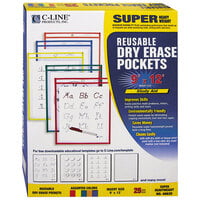 C-Line 40620 12 inch x 9 inch Assorted Primary Colors Reusable Dry Erase Pocket - 25/Box