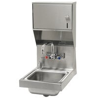 Advance Tabco 7-PS-84 Space Saving Hand Sink with Splash Mount Faucet, Soap, and Paper Towel Dispenser - 12" x 16"