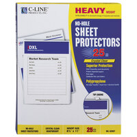 C-Line 62907 11 inch x 8 1/2 inch Heavy Weight Top-Loading Clear Polypropylene No-Hole Sheet Protector - 25/Box
