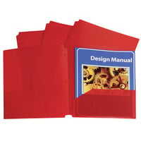 C-Line 32934 Letter Size Red 3-Hole Punch 2-Pocket Heavy Weight Poly Portfolio Folder - 25/Box