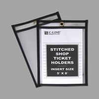 C-Line 46058 5 inch x 8 inch Double Sided Clear Stitched Shop Ticket Holder with 35 Sheet Capacity - 25/Box