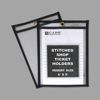 C-Line 46069 6 inch x 9 inch Double Sided Clear Stitched Shop Ticket Holder with 50 Sheet Capacity - 25/Box