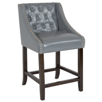 Flash Furniture CH-182020-T-24-LTGY-GG Carmel Series Counter Height Stool in Tufted Gray Leather with Walnut Frame and Nail Trim Accent