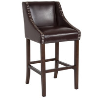 Flash Furniture CH-182020-30-BN-GG Carmel Series Brown Leather Bar Stool with Walnut Frame and Nail Trim Accent