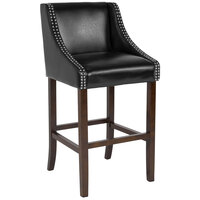 Flash Furniture CH-182020-30-BK-GG Carmel Series Black Leather Bar Stool with Walnut Frame and Nail Trim Accent
