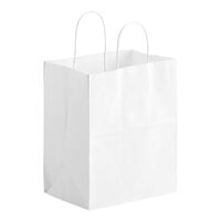 Duro 10" x 6 3/4" x 12" Bistro White Paper Shopping Bag with Handles - 250/Bundle