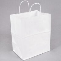 Duro Bistro White Paper Shopping Bag with Handles 10 inch x 6 3/4 inch x 12 inch - 250/Bundle