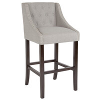 Flash Furniture CH-182020-T-30-LTGY-F-GG Carmel Series Light Gray Tufted Fabric Bar Stool with Walnut Frame and Nail Trim Accent