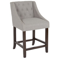 Flash Furniture CH-182020-T-24-LTGY-F-GG Carmel Series Counter Height Stool in Light Gray Tufted Fabric with Walnut Frame and Nail Trim Accent
