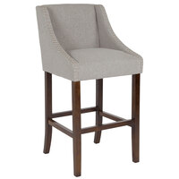 Flash Furniture CH-182020-30-LTGY-F-GG Carmel Series Light Gray Fabric Bar Stool with Walnut Frame and Nail Trim Accent