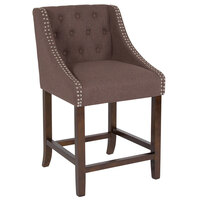 Flash Furniture CH-182020-T-24-BN-F-GG Carmel Series Counter Height Stool in Brown Tufted Fabric with Walnut Frame and Nail Trim Accent
