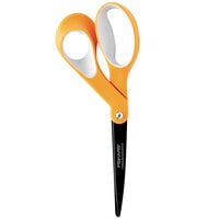 Fiskars 1539001006 8 inch Non-Stick Titanium Pointed Tip Office Scissors with Orange / Gray Bent Softgrip Handle
