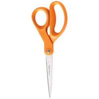 Fiskars 34527797J 8 inch Stainless Steel Pointed Tip Office Scissors with Orange Straight Softgrip Handle