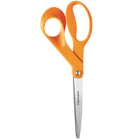 Fiskars 1945101052 8 inch Stainless Steel Pointed Tip Office Scissors with Right-Handed Orange Bent Handle