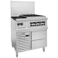 Vulcan 36R-2B24CB Endurance 2 Burner 36 inch Natural Gas Range with 24 inch Charbroiler and Refrigerated Base - 124,000 BTU
