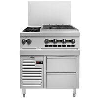 Vulcan 36R-2B24CB Endurance 2 Burner 36 inch Natural Gas Range with 24 inch Charbroiler and Refrigerated Base - 124,000 BTU