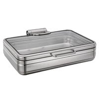 Bon Chef 22000 Magnifico 9.5 Qt. Rectangular Stainless Steel Hinged Top Full Size Induction Chafer with Glass Lid
