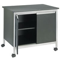 Safco 1872BL 32 inch x 24 1/2 inch x 30 1/4 inch Black Deluxe Steel Machine Stand with Shelf and Doors