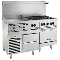 Vulcan 60RS-24GT6B Endurance 60 inch Natural Gas Range with 6 Burners, 24 inch Thermostatic Griddle, Standard Oven, and Refrigerated Base - 220,000 BTU