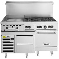 Vulcan 60RS-24GT6B Endurance 60 inch Natural Gas Range with 6 Burners, 24 inch Thermostatic Griddle, Standard Oven, and Refrigerated Base - 220,000 BTU