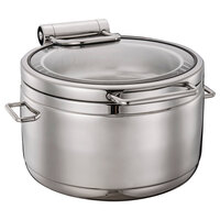 Bon Chef 22004 Magnifico 11 Qt. Stainless Steel Hinged Top Induction Soup Chafer with Glass Lid