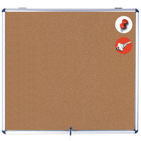 MasterVision VT380101150 47 inch x 38 inch Slim-Line Enclosed Cork Bulletin Board with Aluminum Case