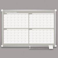 MasterVision GA03105830 36 inch x 24 inch Magnetic Four Month Enameled Steel Dry Erase Board with Silver Aluminum Frame