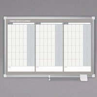 MasterVision GA03204830 36 inch x 24 inch Magnetic Three Month Lacquered Steel Dry Erase Board with Silver Plastic Frame