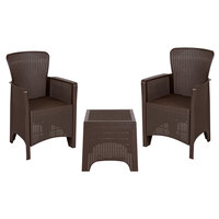 Flash Furniture DAD-SF3-2P-SET-CHOC-GG 3-Piece Chocolate Faux Rattan Plastic Chair Set with Side Table