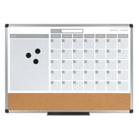 MasterVision MB0707186P 36 inch x 24 inch Magnetic Monthly Lacquered Steel Dry Erase / Cork Board with Silver Aluminum Frame