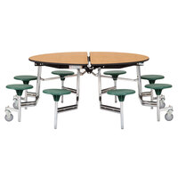 National Public Seating MTR60S-MDPECR 60 inch Round Mobile MDF Cafeteria Table with Chrome Frame, ProtectEdge, and 8 Stools