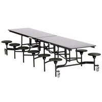 National Public Seating MTS12-PBTMCR 12' Mobile Particleboard Cafeteria Table with Chrome Frame, T-Molding Edge, and 12 Stools
