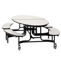 National Public Seating METB-PBTMPC 10' Elliptical Mobile Particleboard Cafeteria Table with Powder Coated Frame, T-Mold Edge, and 4 Benches