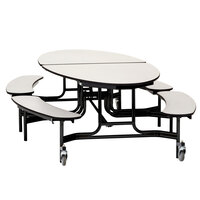 National Public Seating METB-MDPECR 10' Elliptical Mobile MDF Cafeteria Table with Chrome Frame, ProtectEdge, and 4 Benches