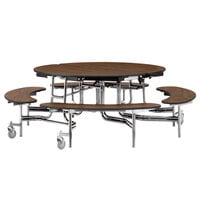 National Public Seating MTR60B-MDPECR 60 inch Round Mobile MDF Cafeteria Table with Chrome Frame, ProtectEdge, and 4 Benches