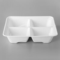 Eco Products EP-SCTR13104 Regalia 13 inch x 10 inch x 3 inch White 4-Compartment Compostable Sugarcane Half Pan Takeout Container - 200/Case