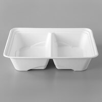 Eco Products EP-SCTR13102 Regalia 13 inch x 10 inch x 3 inch White 2-Compartment Compostable Sugarcane Half Pan Takeout Container - 200/Case