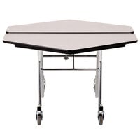National Public Seating MT48H-PWPECR 48 inch Hexagonal Mobile Plywood Cafeteria Table with Chrome Frame and ProtectEdge