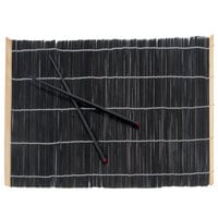 Town 34252 18 inch x 12 inch Black Bamboo Placemat with Chopsticks - 4/Set