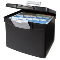 Storex 61504U01C Black Plastic Portable Letter File Storage Box with Organizer Lid - 13 1/4 inch x 10 7/8 inch x 11 inch