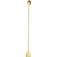 Barfly M37072GD 15 3/4 inch Gold-Plated Stainless Steel Bar Spoon with Strainer