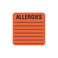 Tabbies 40560 2" x 2" Orange Medical Label For Allergies - 500/Roll